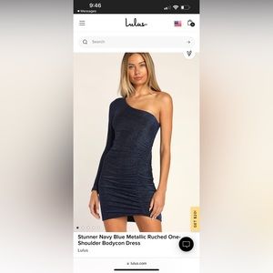 Lulus Navy Metallic One shoulder rouched dress. Size Medium New with tags
